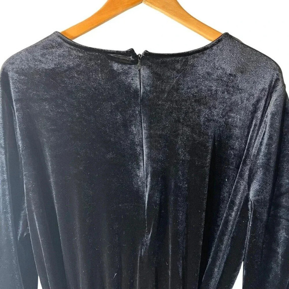 NY Collection Petite Plus Black Velvet Jumpsuit Long Sleeve V Neck Cocktail - Picture 5 of 7